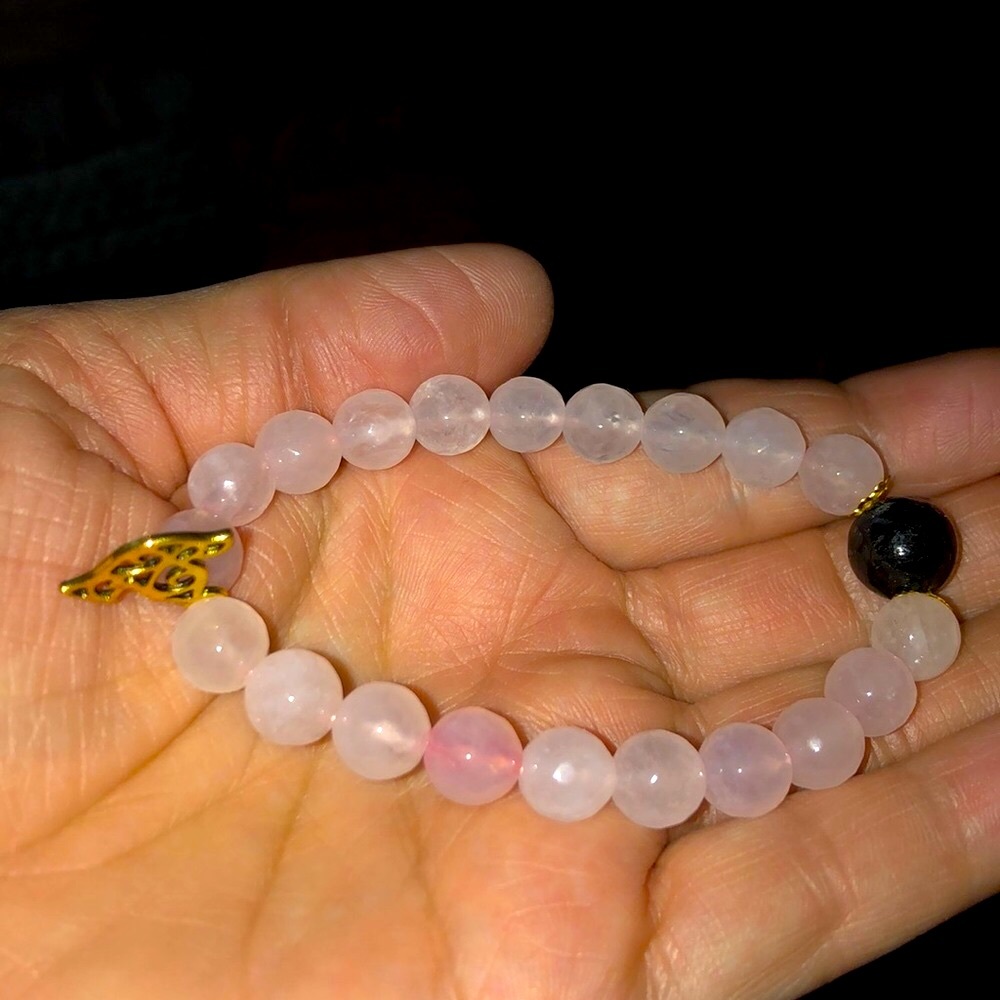 Faceted Rose Quartz + Charm + Shungite w/ copper